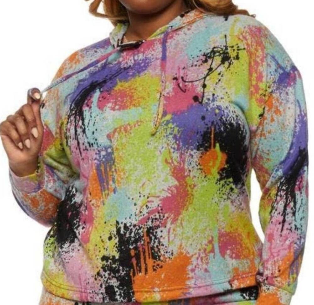 Jolie & Joy Abstract Graphic Print Pullover Hoodie Sweater Multicolor L NWT